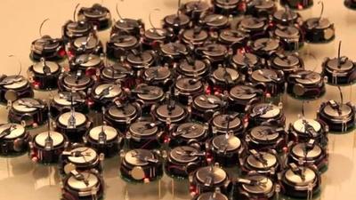 A swarm of Kilobots up close.