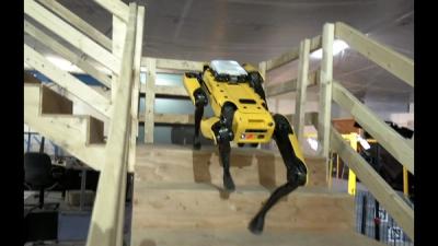 Spot autonomously navigates an office.